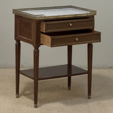 French Louis XVI Mahogany Carrara Marble Top End Table