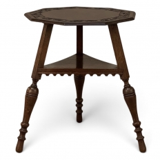 Antique English Nine Sided Carved Oak Spool Leg Occasional Table