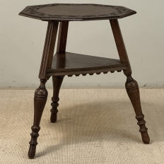 Antique English Nine Sided Carved Oak Spool Leg Occasional Table