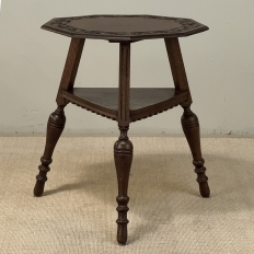 Antique English Nine Sided Carved Oak Spool Leg Occasional Table