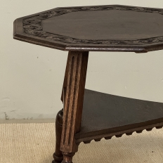 Antique English Nine Sided Carved Oak Spool Leg Occasional Table