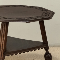 Antique English Nine Sided Carved Oak Spool Leg Occasional Table