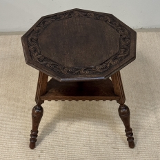 Antique English Nine Sided Carved Oak Spool Leg Occasional Table