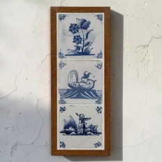 Framed Set of Three 18th Century Dutch Delft Blue and White Tiles