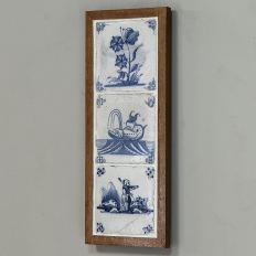 Framed Set of Three 18th Century Dutch Delft Blue and White Tiles