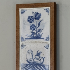 Framed Set of Three 18th Century Dutch Delft Blue and White Tiles