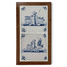 Framed Pair of 18th Century Dutch Delft Blue and White Tiles