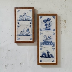 Framed Pair of 18th Century Dutch Delft Blue and White Tiles