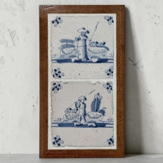 Framed Pair of 18th Century Dutch Delft Blue and White Tiles