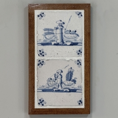Framed Pair of 18th Century Dutch Delft Blue and White Tiles