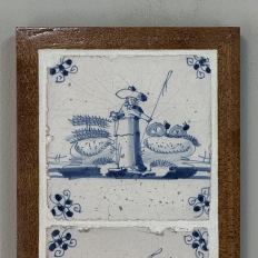 Framed Pair of 18th Century Dutch Delft Blue and White Tiles