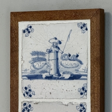Framed Pair of 18th Century Dutch Delft Blue and White Tiles
