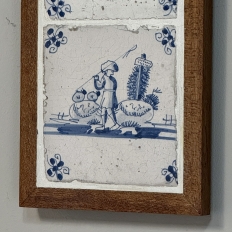 Framed Pair of 18th Century Dutch Delft Blue and White Tiles