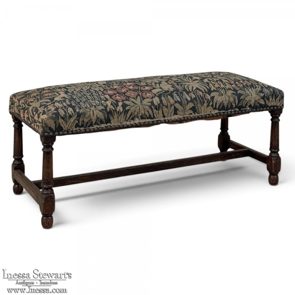 Antique Renaissance Revival Floral Needlepoint Tapestry Bench