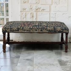 Antique Renaissance Revival Floral Needlepoint Tapestry Bench
