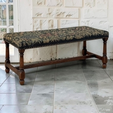 Antique Renaissance Revival Floral Needlepoint Tapestry Bench