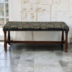Antique Renaissance Revival Floral Needlepoint Tapestry Bench