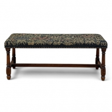 Antique Renaissance Revival Floral Needlepoint Tapestry Bench