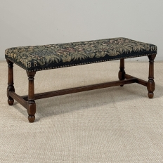 Antique Renaissance Revival Floral Needlepoint Tapestry Bench