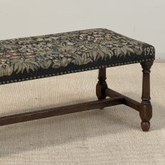 Antique Renaissance Revival Floral Needlepoint Tapestry Bench