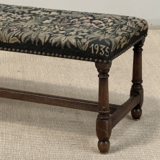 Antique Renaissance Revival Floral Needlepoint Tapestry Bench