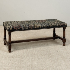 Antique Renaissance Revival Floral Needlepoint Tapestry Bench
