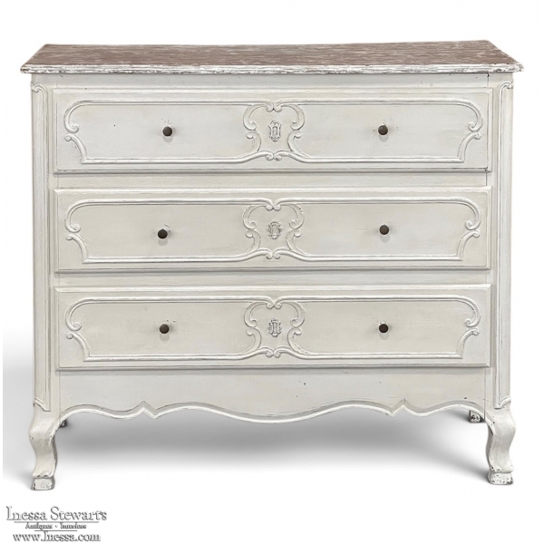 Antique Country French Painted Three-Drawer Commode ~ Chest of Drawers