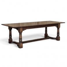 18th Century English Oak Trestle Dining Table with Turned Supports