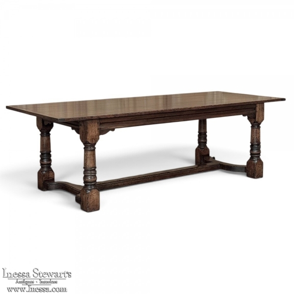 18th Century English Oak Trestle Dining Table with Turned Supports