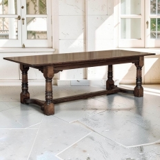 18th Century English Oak Trestle Dining Table with Turned Supports