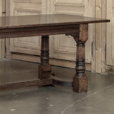 18th Century English Oak Trestle Dining Table with Turned Supports