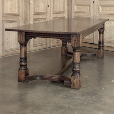 18th Century English Oak Trestle Dining Table with Turned Supports