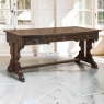 Antique Neo Gothic Carved Oak Trestle Three Drawer Writing Desk