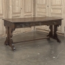 Antique Neo Gothic Carved Oak Trestle Three Drawer Writing Desk