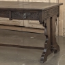 Antique Neo Gothic Carved Oak Trestle Three Drawer Writing Desk