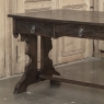 Antique Neo Gothic Carved Oak Trestle Three Drawer Writing Desk