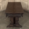 Antique Neo Gothic Carved Oak Trestle Three Drawer Writing Desk