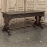 Antique Neo Gothic Carved Oak Trestle Three Drawer Writing Desk