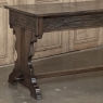 Antique Neo Gothic Carved Oak Trestle Three Drawer Writing Desk