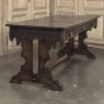 Antique Neo Gothic Carved Oak Trestle Three Drawer Writing Desk