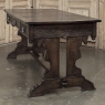 Antique Neo Gothic Carved Oak Trestle Three Drawer Writing Desk