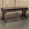 Antique Neo Gothic Carved Oak Trestle Three Drawer Writing Desk