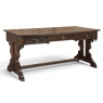 Antique Neo Gothic Carved Oak Trestle Three Drawer Writing Desk
