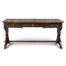 Antique Neo Gothic Carved Oak Trestle Three Drawer Writing Desk