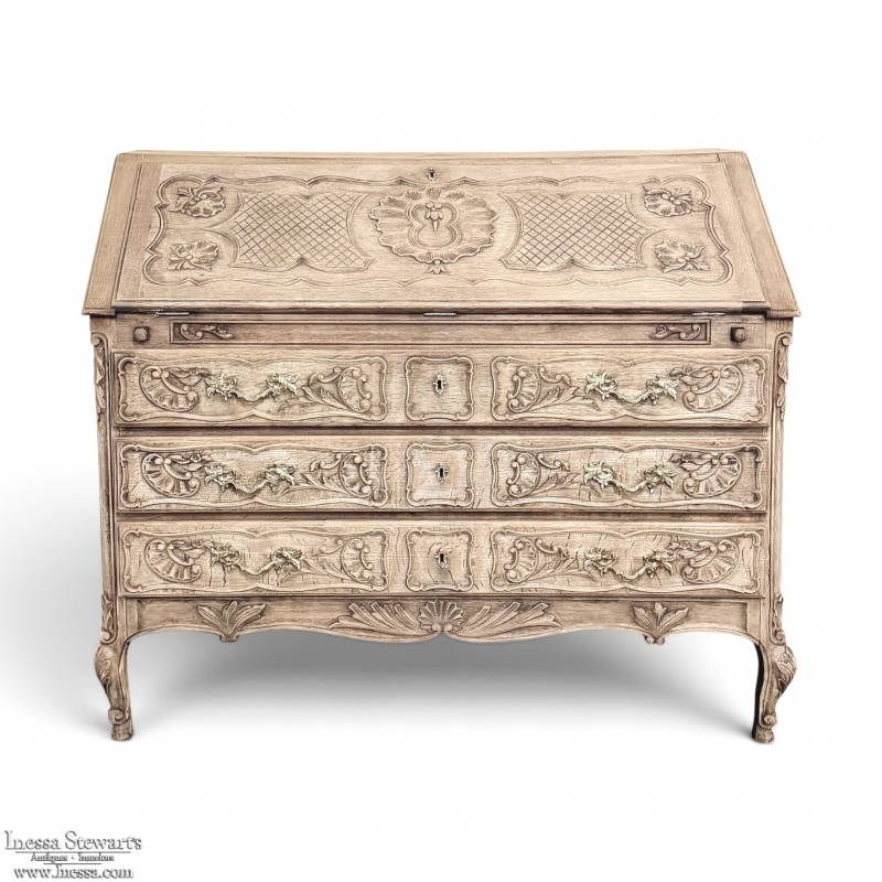 18th Century French Régence Period Carved Oak Secretary Desk