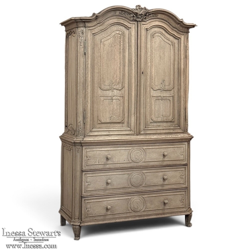 18th Century Liégeois Régence Period Stripped Oak Linen Press