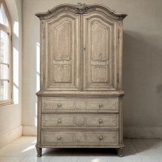 18th Century Liégeois Régence Period Stripped Oak Linen Press