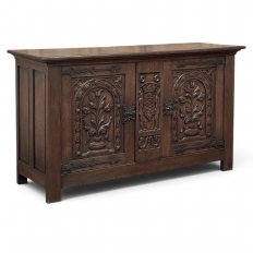 French Gothic Revival Oak Coffer Buffet with Iron Hardware