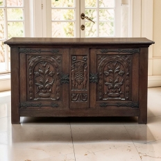 French Gothic Revival Oak Coffer Buffet with Iron Hardware
