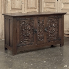 French Gothic Revival Oak Coffer Buffet with Iron Hardware